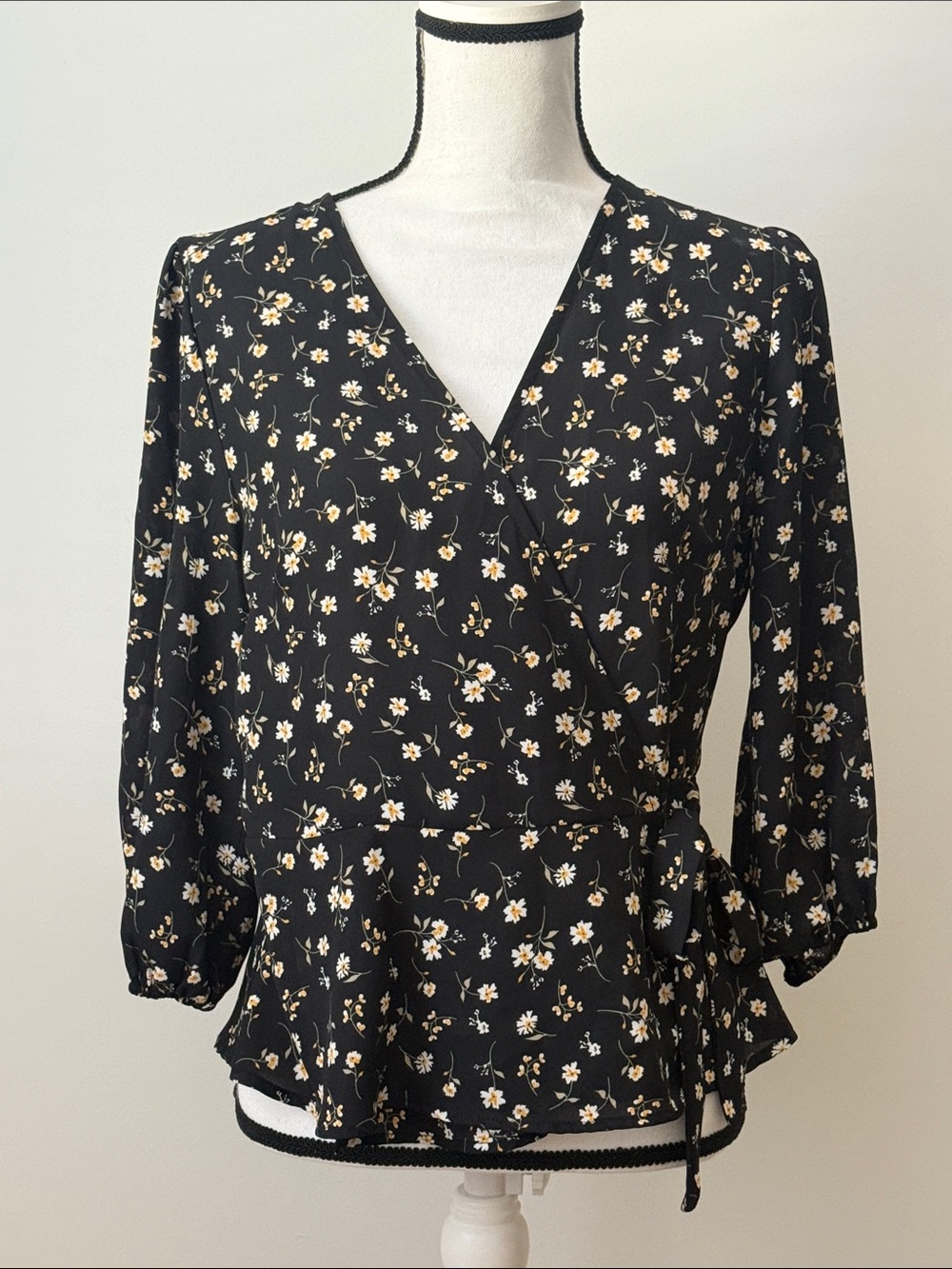 Kayleigh Women’s Black Floral Wrap Blouse